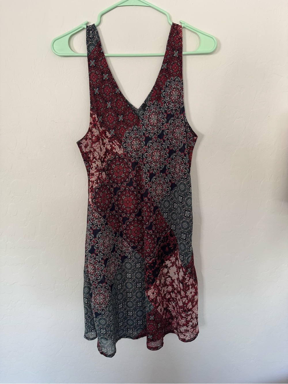Ban Jara Bohemian Patchwork V-Neck dress in Burgundy and Navy, with pockets
